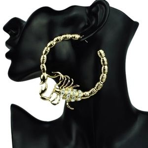 Gold Scorpion Hoop Earrings Trendy Rhinestones